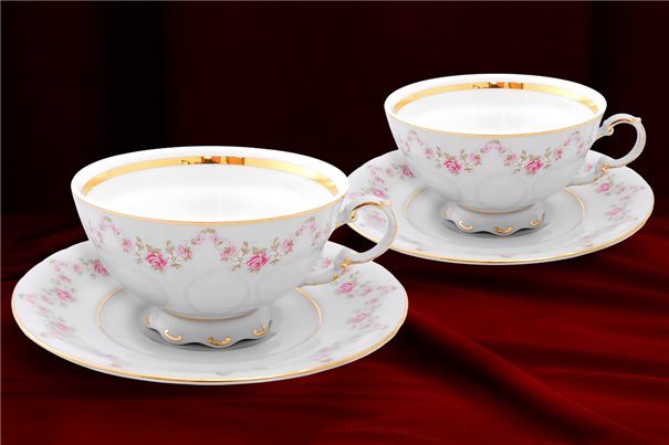 Набор Чайных Чашек 200 мл на 2 персоны 4 предмета Соната Мелкие Цветы Золото Чехия