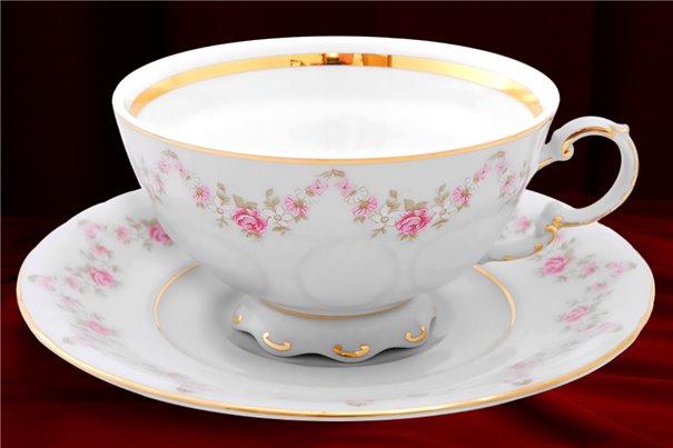 Чайная Чашка 200 мл с блюдцем 15 см 2 предмета Соната Мелкие Цветы Золото Чехия