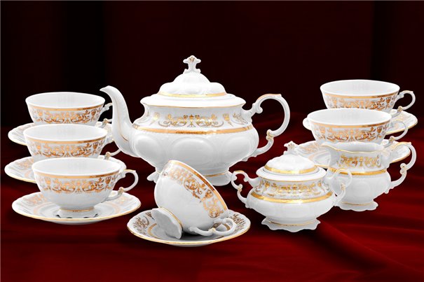 Чайный Сервиз на 6 персон 17 предметов Соната Золотой Орнамент Чехия